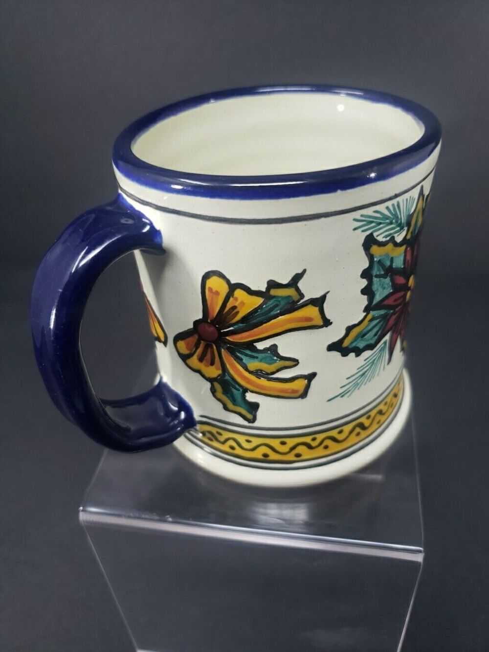Talavera Pottery Coffee Mug Puebla Mexico Poinsettia Christmas Hand Painted - Picture 4 of 15